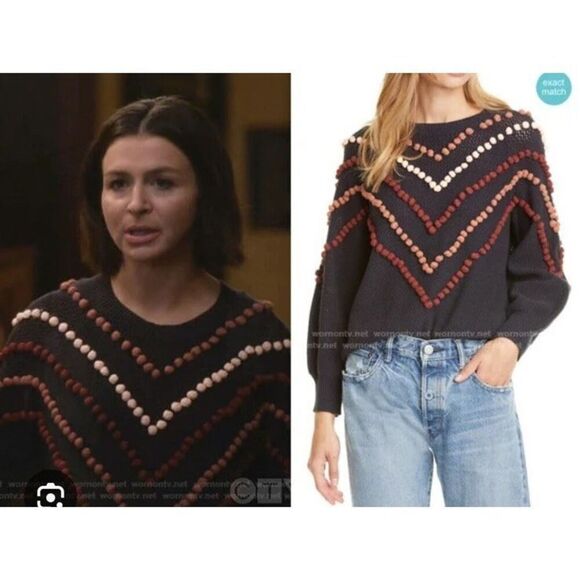 The Great Size M 2 Amilia's Pom Pom Trim Sweater Greys Anatomy Blue - Picture 2 of 9